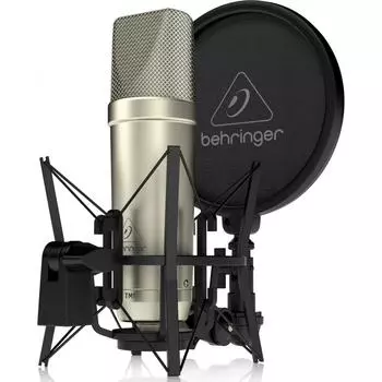 Конденсаторный микрофон Behringer с большой диафрагмой, кардиоидной характеристикой, кабелем XLR, пылезащитным чехлом, креплением с защитой от всплесков TM1