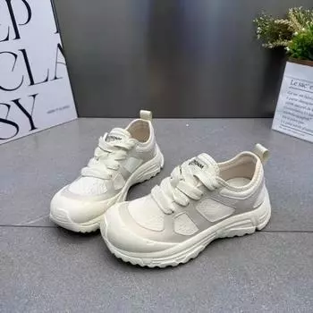 Beige Chunky Sneakers Platform Breathable Thick Sole Sports Shoes For Women Lace-up Fashion Outdoors Walking Woman Casual Shoes 35 бежевый