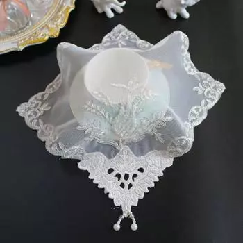beige mesh bead flower embroidery table place mat cloth Wedding Christmas placemat kitchen Table decoration and accessories square 28cm