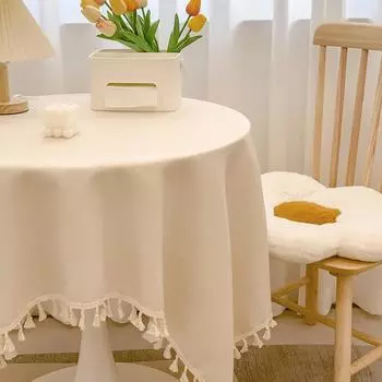 Beige Round Tablecloth Wrinkle Resistant Washable Polyester Table Cloth for Kitchen Dinning Tabletop Decoration, Rustic Outdoor 90*90cm зелёный
