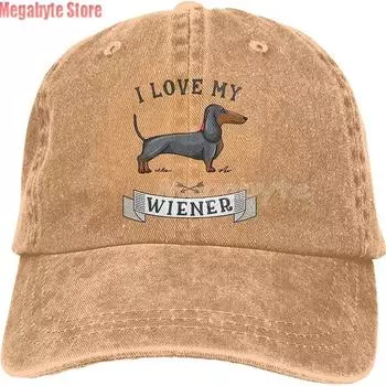 Бейсбольная кепка такса Weiner Dog Hat Мужчины Женщины Регулируемая дальнобойщик Модные потертые джинсовые кепки для улицы Черные One Size