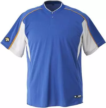 Бейсбольная рубашка DESCENTE Baseball с двумя пуговицами, цвет: королевский синий x серебристый x оранжевый, размер S DB104B