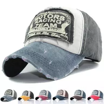 Бейсболка Trucker Team Racing с потертостями для мужчин и женщин, изогнутый козырек, солнцезащитная шляпа Black