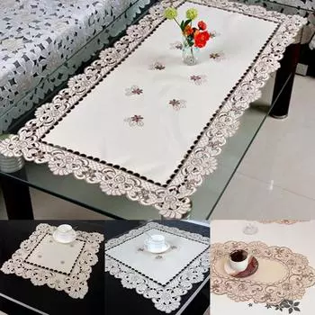 Белая Скатерть Вышитая Кружевная Скатерть Свадебная Вечеринка 2# (round 30*45cm)