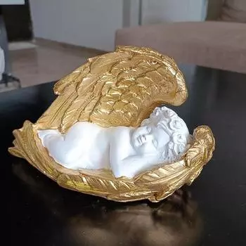 Белая статуэтка спящего ангела с крыльями для дома, гостиной, сада, полки, каминной полки, декорация, подарок, 7 дюймов