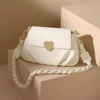 Белая женская сумка-мешок Love Cloud с плиссировкой под мышкой, маленькая круглая, из мягкой кожи, через плечо белый