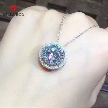 BELLA BOX 5 Carat 8-heart 8-arrow Plated PT950 Simulation Mosan Diamond Round Full Diamond Pendant Necklace For Girlfriend Valentine s Day Gift No.2 белый