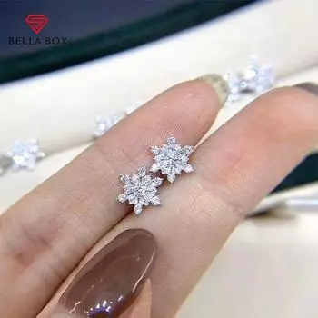 BELLA BOX эстетические серьги-гвоздики с кристаллами и цветами, женские серьги-гвоздики с белым фианитом, романтические серьги в форме снежинки, ослепительные аксессуары для ушей