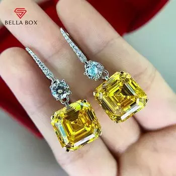 BELLA BOX блестящие серьги принцессы с квадратным цирконием, свадебные аксессуары для женщин, нежные желтые серьги с кубическим цирконием, ювелирные изделия