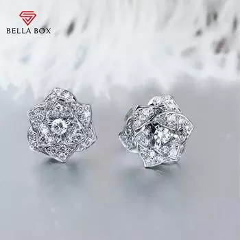 BELLA BOX, блестящие серьги с цветком со льдом для женщин, золотые/серебряные серьги с кристаллами CZ, серьги для пирсинга ушей, свадебные украшения белый
