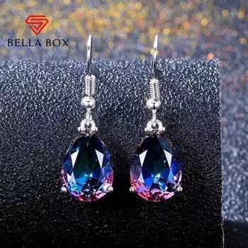 BELLA BOX Горячие Новые Серьги-капли из семи цветных камней в форме груши, Европа и США, позолоченные 925 пробы, радужные серьги, ювелирные изделия a pair синий
