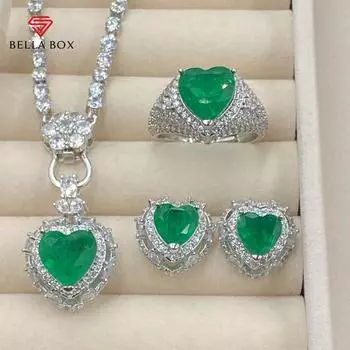 BELLA BOX Горячие продажи зеленые серьги-подвески в форме сердца из циркона с открытым кольцом для женщин No.2 зелёный