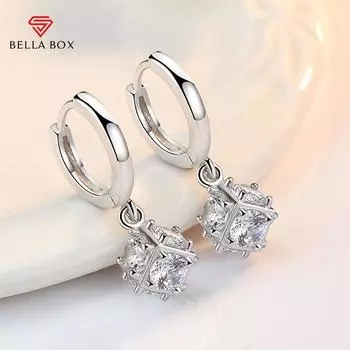 BELLA BOX Korean Version Of Temperament Love Window Ear Buckle Female Simple Fashion Rubik s Cube Block Six Diamond Zircon Long Pendant Jewelry белый