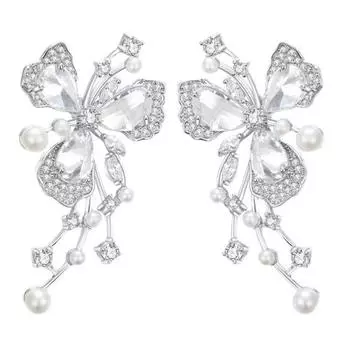 BELLA BOX Light Luxury Серьги-цветы с бриллиантами, новые серьги-гвоздики с жемчугом в виде бабочки, клипсы для ушей без пирсинга серебряный