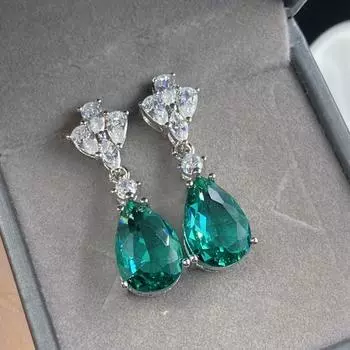BELLA BOX Модные и универсальные серьги с каплями воды, инкрустированные имитацией высокоуглеродистого бриллианта, бабушка, зеленая ниша, серьги высокого качества earrings зелёный