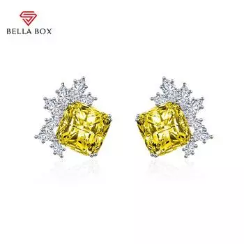 BELLA BOX Модные радужные серьги Простые квадратные серьги принцессы Серьги с желтыми бриллиантами розовый
