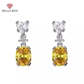 BELLA BOX New Exquisite Light Luxury Flash Diamond Pink Yellow White Zircon Earrings Female Fashion Color Treasure Earrings розовый
