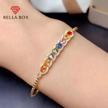 BELLA BOX New Temperament Full Diamond Simulation Rainbow Color Tourmaline Treasure Bracelet Female Girlfriend Valentine s Day Gift золотой