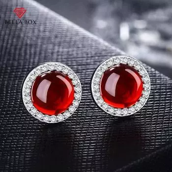 BELLA BOX новые модные серьги-гвоздики с драгоценными камнями для женщин, настоящие красные, зеленые ювелирные изделия из халцедона, серьги, подарок на годовщину зелёный
