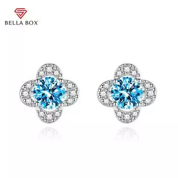 BELLA BOX новые модные серьги-гвоздики с четырьмя лепестками клевера и желтыми бриллиантами, аксессуары для вечеринок синий