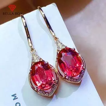BELLA BOX Новые модные серьги с покрытием из розового золота 18 карат, имитация красного турмалина, для женщин, серьги-сокровища цвета розовый