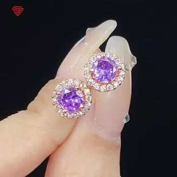 BELLA BOX Простые серьги-гвоздики с имитацией темперамента из аметиста и изысканного циркония, подходящие для повседневной женской вечеринки, модные украшения фиолетовый