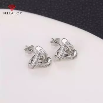 BELLA BOX, простые стильные треугольные серьги-гвоздики для женщин, блестящие серьги с кубическим цирконием серебряного цвета, шикарные серьги, повседневная одежда, универсальные ювелирные изделия белый
