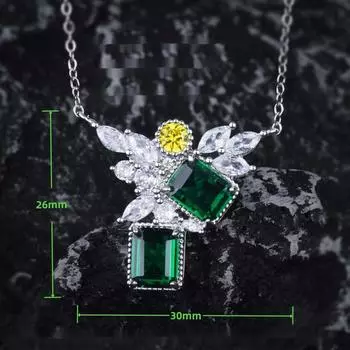 BELLA BOX Роскошное шикарное ожерелье из колумбийского ограненного изумруда с цирконием, подходящее для повседневной женской одежды, модные ювелирные изделия 30mm*26mm изумрудный/зелёный