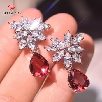 BELLA BOX роскошные красные серьги с кубическим цирконием для женщин, свадебные и помолвочные висячие серьги, аксессуары высокого качества, эффектные ювелирные изделия