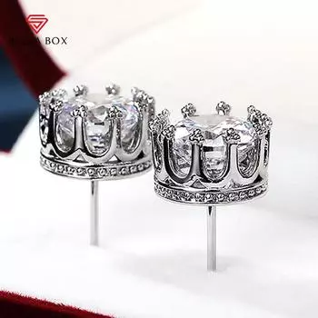 BELLA BOX Роскошные серьги-гвоздики для женщин в форме короны, круглые серьги с цирконием, свадебные серьги, вечерние, повседневная одежда, эффектные ювелирные изделия белый