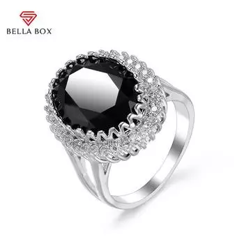 Bella Box Роскошный цветок овальной формы, синяя серия, женские кольца с камнем, простые аксессуары, обручальное кольцо для женщин, ювелирные изделия 6 чёрный