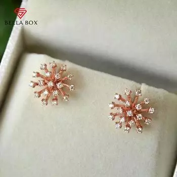BELLA BOX серьги-гвоздики в форме фейерверков романтический цвет розового золота с блестящими фианитами для девочек, аксессуары для ушей, подарок на день рождения, модные украшения