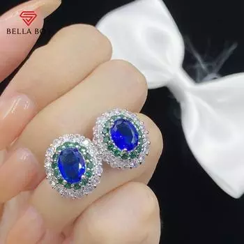 BELLA BOX Серьги в стиле ретро с сапфиром из высокоуглеродистого имитации голубиного яйца в стиле ретро из Лондона, подходящие для повседневной женской вечеринки, модные ювелирные изделия Earrings синий