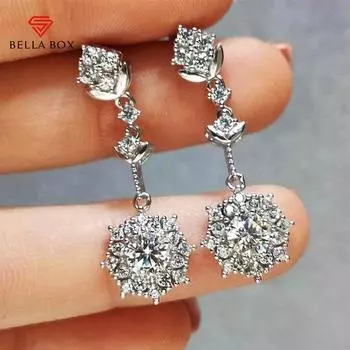 BELLA BOX серебряные висячие серьги женские для свадьбы цветок кулон с кристаллом AAA CZ блестящие аксессуары модные украшения