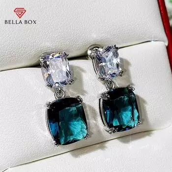 Bella Box синие висячие серьги с кубическим цирконием, блестящие женские аксессуары, серебряный цвет, роскошные модные ювелирные изделия для свадебной вечеринки
