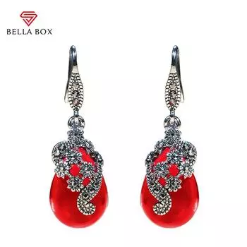 BELLA BOX винтажные серьги с красными рубиновыми драгоценными камнями для очаровательных женских серебряных висячих сережек для женщин, подарок для свадебной вечеринки зелёный