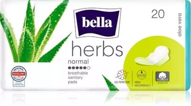 BELLA Herbs Aloe Vera Fragrance Free Sanitary Napkins TU прозрачный