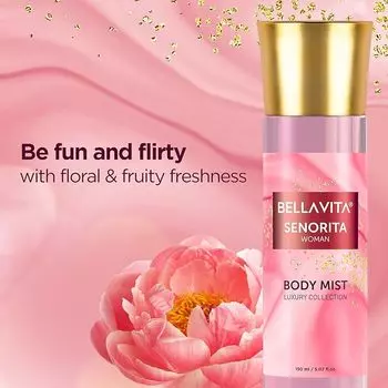 Bella Vita Luxury Senorita Women Body Spray Mist Духи для освежения, цветочные и гранатовые, стойкий аромат с мятой, 150 мл 150 ml