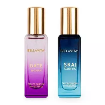 Bella Vita Роскошный женский парфюм Skai Aquatic & Date с бергамотом, розовым перцем | Фруктовый стойкий EDC, упаковка из 2 штук, по 20 мл каждый