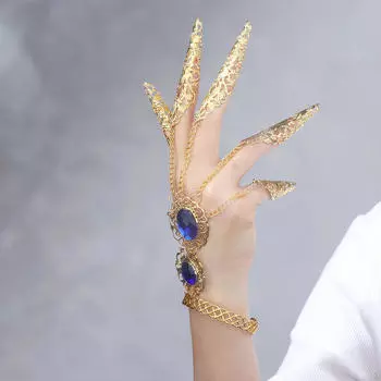 Belly Dance Bracelet Dancing Props with Finger Nails Hollow for Festival синий