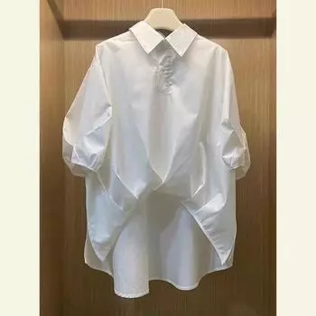 Белые рубашки с коротким рукавом для женщин, свободные топы, шикарные нерегулярные блузки, модные повседневные винтажные летние 3XL