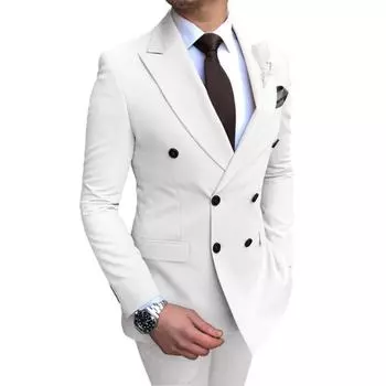 Белый пиджак Костюмы Ropa Hombre Деловые повседневные свадебные вечеринки Женихи Fit Смокинг Костюм хозяина Мужской костюм Обычный комплект из 2 предметов: куртка + брюки S белый