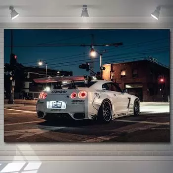 Белый плакат с изображением суперкара Nissan Tuning GT R R35, картина Cavnas для гостиной, декоративное искусство, безрамная печать, современное настенное искусство 21cm30cm NoFrame