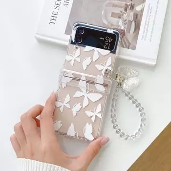 Белый ракушка бабочки для Samsung Galaxy Z Flip3 Flip4 Flip 3 4 5g мультяшный браслет 3d рельефный защитный чехол для ПК Conque For Samsung Z Flip 4