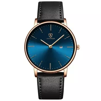 [BEN NEVIS] Men s Watch, Simple, Stylish, Thin, Casual, Date Display, Waterproof, Analog, Quartz Watch, Leather Strap, Black Belt, Blue Dial