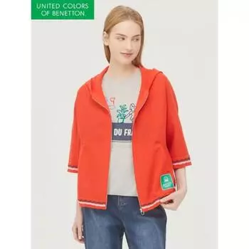 Benetton Tukata Back Patch Knit Hoodie Zip-Up Bakca8431 RD/OS