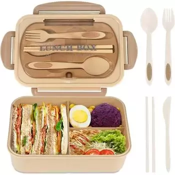 Bento Box для взрослых, контейнеры для ланча объемом 1200 мл, герметичный ланч-бокс с посудой, 3 отделения, можно использовать в микроволновой печи