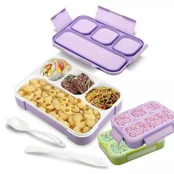 Bento Boxes 33.8oz Portable Lunch Box With Lid 4 Compartment Lunch Containers Pattern Design Food Container For Office School 4&1000ml зелёный