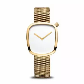 BERING Analog Quartz Pebble Collection Watch с ремешком из нержавеющей стали и сапфировым стеклом 34 Classic Women s & 18034-XXX, золото/золото/белый, (США),