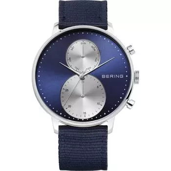 BERING Часы Time Slim, корпус 42 мм, классическая коллекция, нейлоновый ремешок НАТО, сапфировое стекло, минималистичный дизайн, датский дизайн, мужские, 13242-507 серебряный